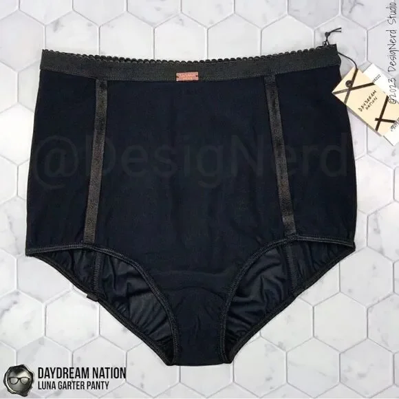 DAYDREAM NATION LUNA GARTER PANTY / DOLLS KILL BETTY UNDERWEAR BLACK PINUP SMALL